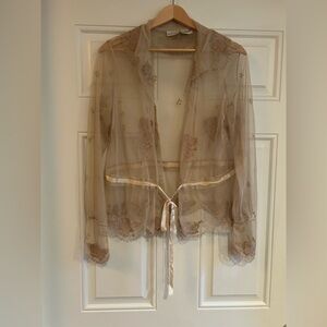 Newport News Sheer Lace Cover Up Women’s Floral Embroidered Top Size10 Y2K